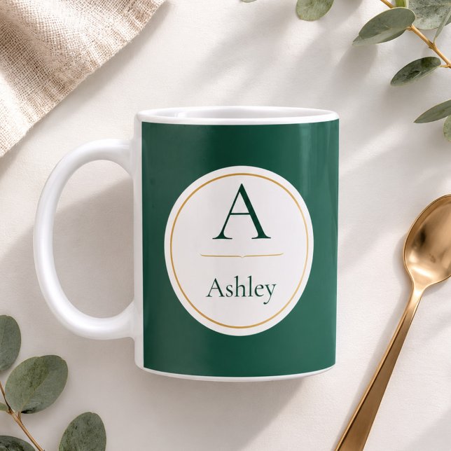 Personalisierter grüner Monogramm-Name Elegant  Kaffeetasse (Von Creator hochgeladen)