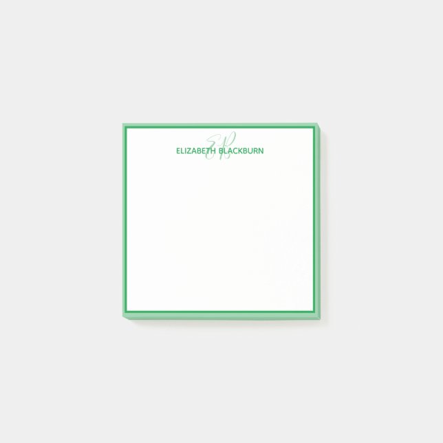 Personalisierter grüner Monogramm-Name Minimalist  Post-it Klebezettel (Vorderseite)