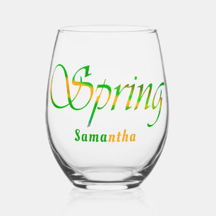 Personalisierter grüner Orange-Abstrakter Frühling Weinglas Ohne Stiel