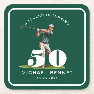 Personalisierter grüner Sportgolf 50. Geburtstag Rechteckiger Pappuntersetzer