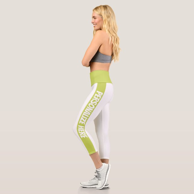 Personalisierter grüner Streifen Capri Leggings (Links)