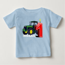 Personalisierter grüner Traktor-erster Geburtstag Baby T-shirt