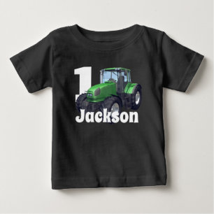 Personalisierter Grüner Traktor zum ersten Geburt Baby T-shirt