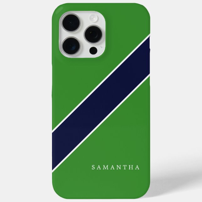 Personalisierter grüner und blauer Diagonalstreife Case-Mate iPhone Hülle (Rückseite)