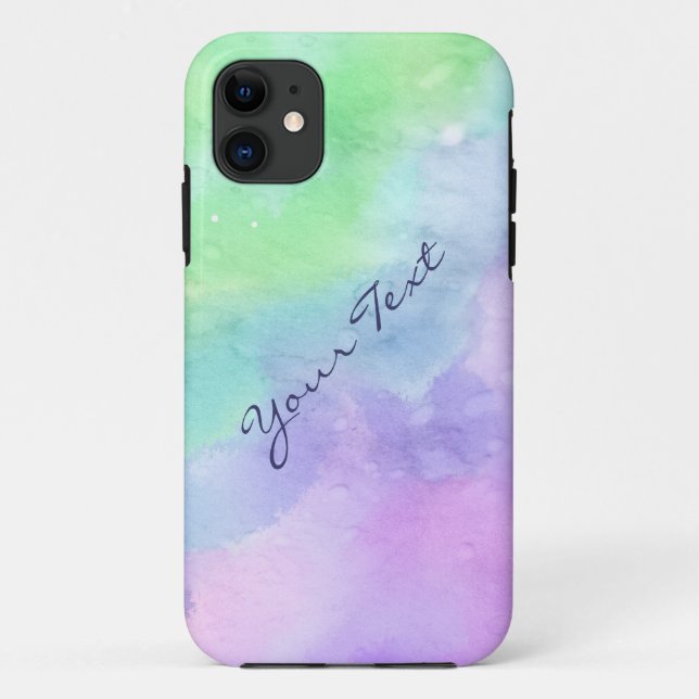 Personalisierter grüner und lila Watercolor Case-Mate iPhone Hülle (Rückseite)