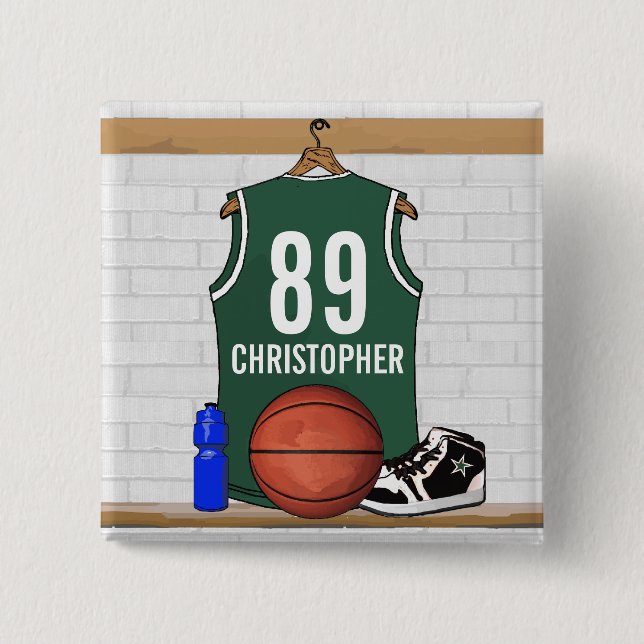 Personalisierter grüner und weißer Basketball Button (Vorderseite)