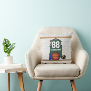 Personalisierter grüner und weißer Basketball Kissen