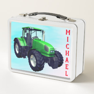 Personalisierter Grüner Zuchtschlepper Metall Lunch Box