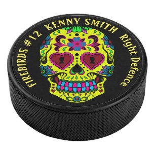 Personalisierter gruseliger Zucker-Schädel-Hockeyp Eishockey Puck