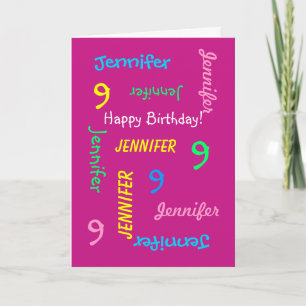Personalisierter Grußkartenname, 9. Geburtstag, Ro Karte