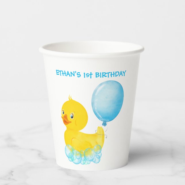 Personalisierter Gummi Ducky Boy Paper Cup Pappbecher (Vorderseite)
