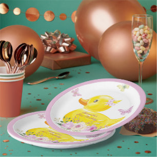 Personalisierter GUMMIENTE-MÄDCHEN-Papierteller Pappteller