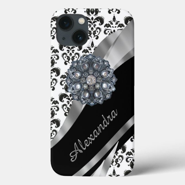 Personalisierter gürteliger Vintager Damast Case-Mate iPhone Hülle (Rückseite)