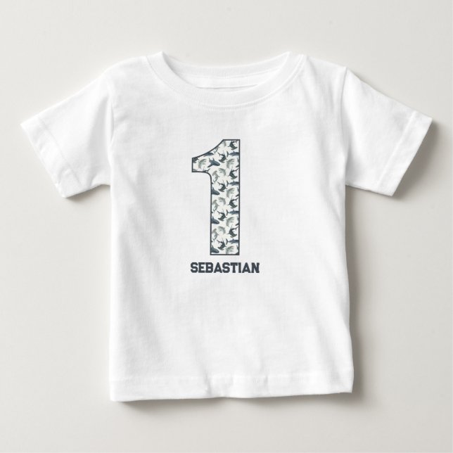 Personalisierter Hai Erster Geburtstag Shirt (Vorderseite)