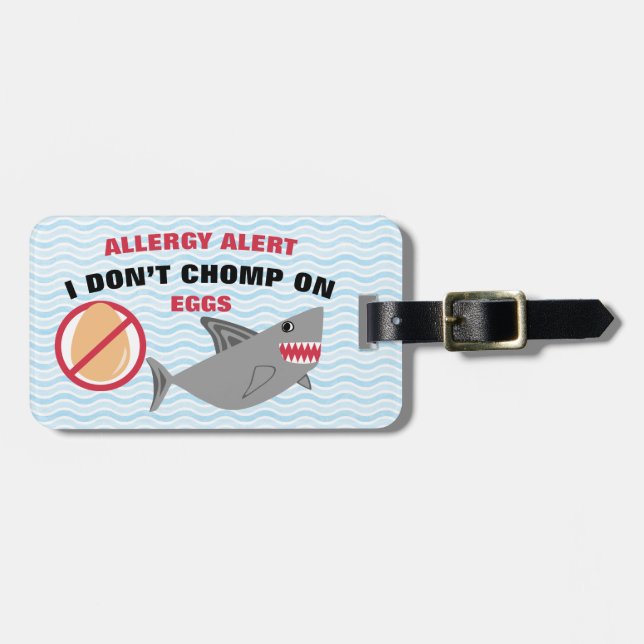 Personalisierter Haifisch-Ei-Allergie-Alarm Gepäckanhänger (Vorderseite horizontal)