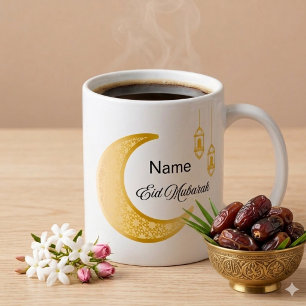 Personalisierter Halbmond-Eid Mubarak-Kaffeebecher Kaffeetasse