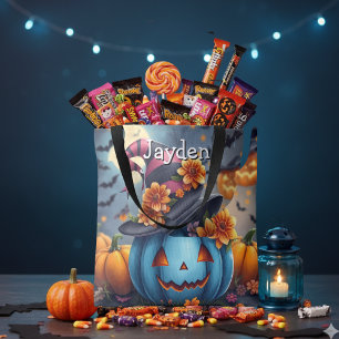 Personalisierter Halloween-Kürbis in Rosa und Blau