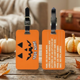 Personalisierter Halloween-Kürbis mit Namen und Ad Gepäckanhänger