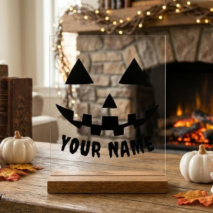 Personalisierter Halloween-Kürbisname Schwarz & We Acrylschild