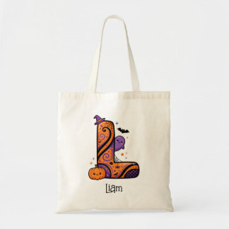 Personalisierter Halloween-Monogramm-Buchstabe L F Tragetasche