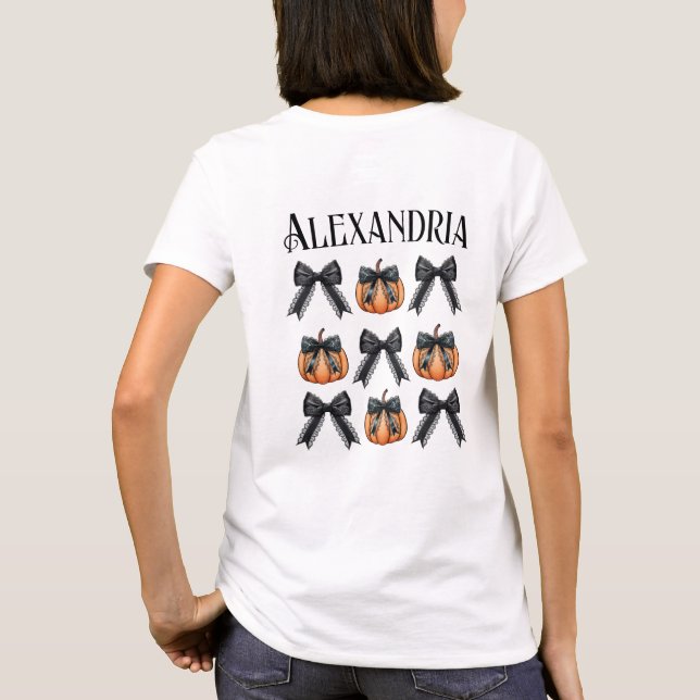Personalisierter Halloween Pumpkin Bow T-Shirt (Rückseite)