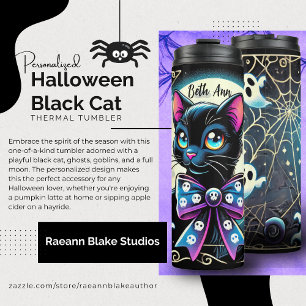 Personalisierter Halloween-Schwarzkatze-Wärmebeche Thermosbecher