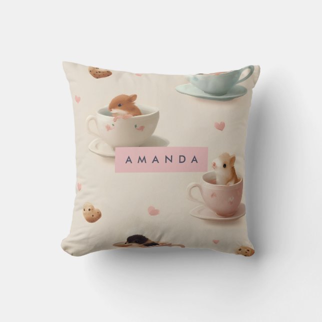 Personalisierter Hamster im Teacup-Muster Kissen (Vorderseite)