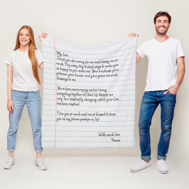 Personalisierter handgeschriebener Liebe Letter fü Fleecedecke (Beispiel)