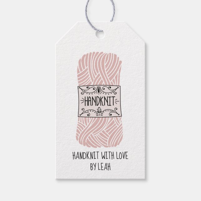 Personalisierter Handknit mit Liebe-Geschenktasten Geschenkanhänger (Vorderseite)