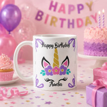 Personalisierter Happy Birthday Einhorn Becher