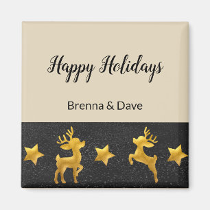 Personalisierter Happy Holidays mit Golden Rentier Magnet