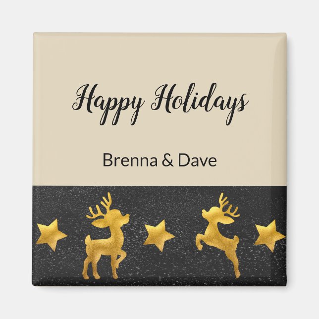 Personalisierter Happy Holidays mit Golden Rentier Magnet (Vorne)