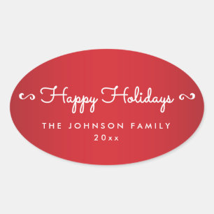 Personalisierter Happy Holidays Oval Red Stickers