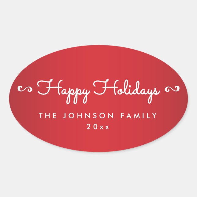 Personalisierter Happy Holidays Oval Red Stickers (Vorderseite)