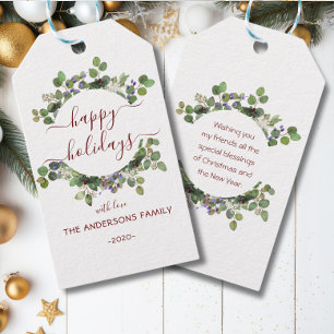 Personalisierter Happy Holidays Wasserfarbenkranz Geschenkanhänger