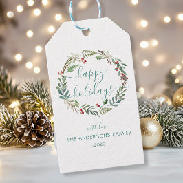 Personalisierter Happy Holidays Wasserfarbenkranz Geschenkanhänger