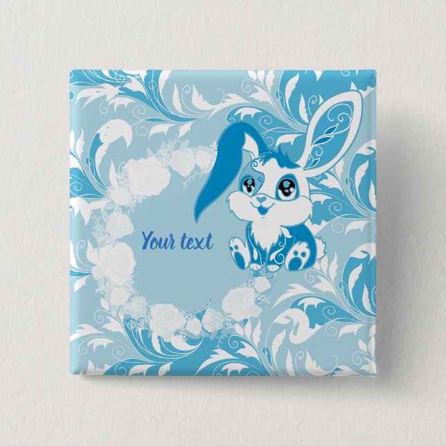 Personalisierter Hase Cute Blue Kawaii Button (Vorderseite)
