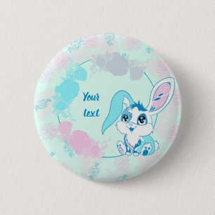 Personalisierter Hase Cute Blue Kawaii Button