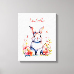 Personalisierter Hase in rosa Blumen Leinwanddruck