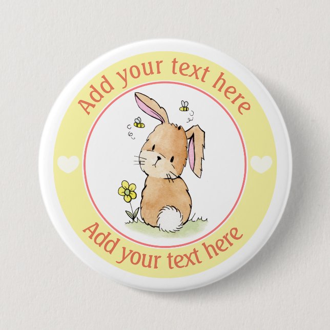 Personalisierter Hase und Bienen Button (Vorderseite)