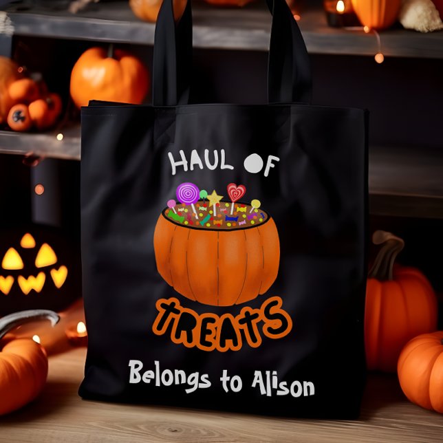Personalisierter Haul von Leckereien Halloween Pum (Haul of Treats Personalised Halloween Tote Bag)