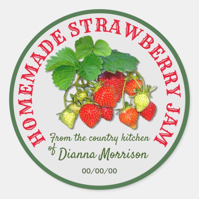 Personalisierter hausgemachter Strawberry-Konfitür Runder Aufkleber (Vorderseite)