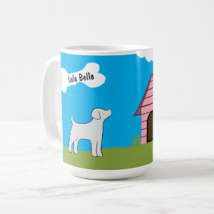 Personalisierter Hausname des Hundes mit rosafarbe Kaffeetasse