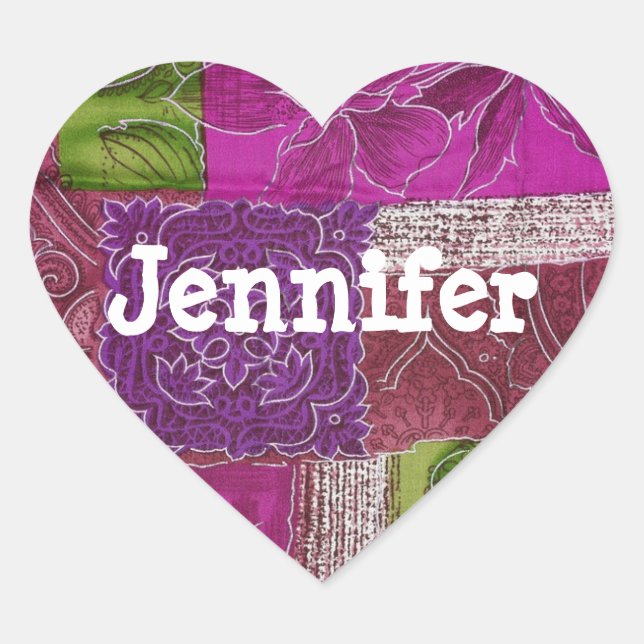 Personalisierter Heart Shaped Lila Quilt Sticker (Vorderseite)