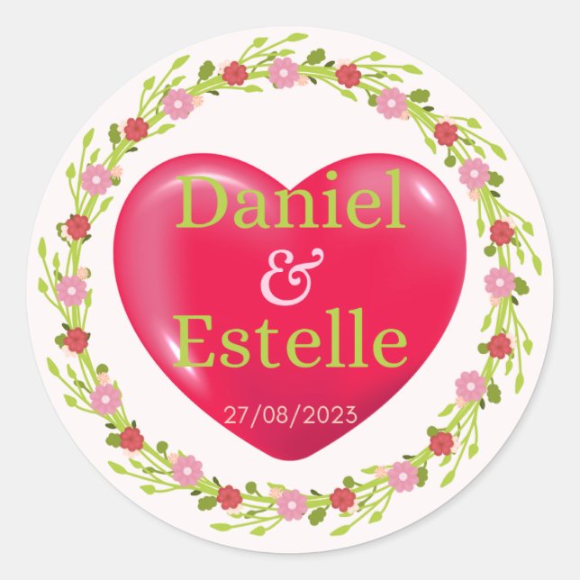 Personalisierter Heart Sticker mit Blumenkrug (Vorderseite)