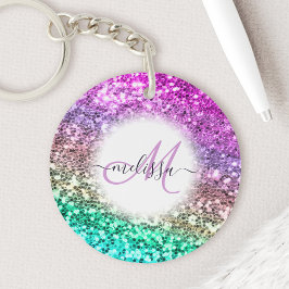 Personalisierter heller Glitzer Mermaid Monogram N Schlüsselanhänger