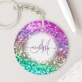 Personalisierter heller Glitzer Mermaid Monogram N Schlüsselanhänger