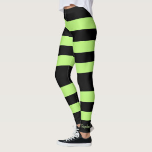 Personalisierter, heller Neon Green und Black Stri Leggings