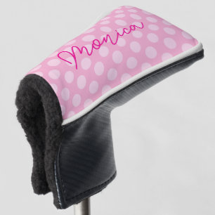 Personalisierter hellrosa Polka Dot Golf Headcover