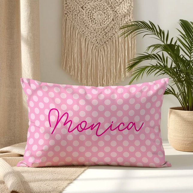 Personalisierter hellrosa Polka Dot Lendenkissen (Personalized Light Pink Polka Dot Lumbar Pillow)
